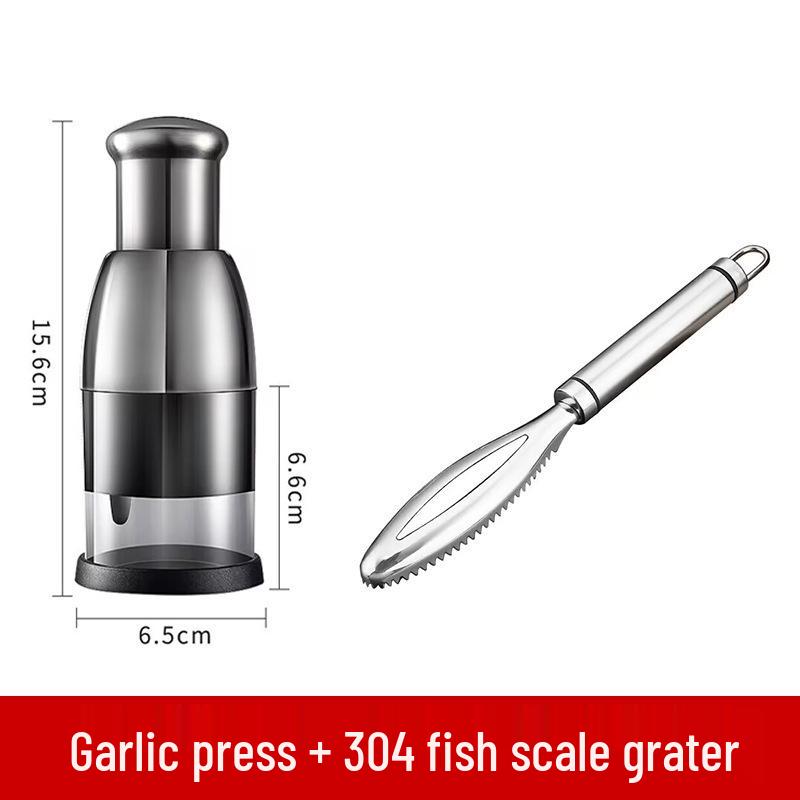 304 Stainless Steel Multi-Functional Kitchen Garlic Press and Slicing Knife for Garlic, Onion, and Ginger.