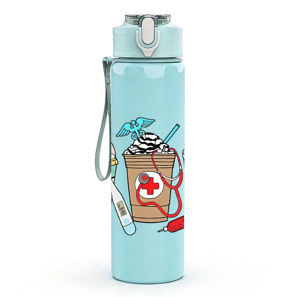 1PC Beach Cooler First Aid Kit 750ml Color Plastic Sports Water Bottle Leakproof Flip Straw Lid Suitable for Sports Office Home Use