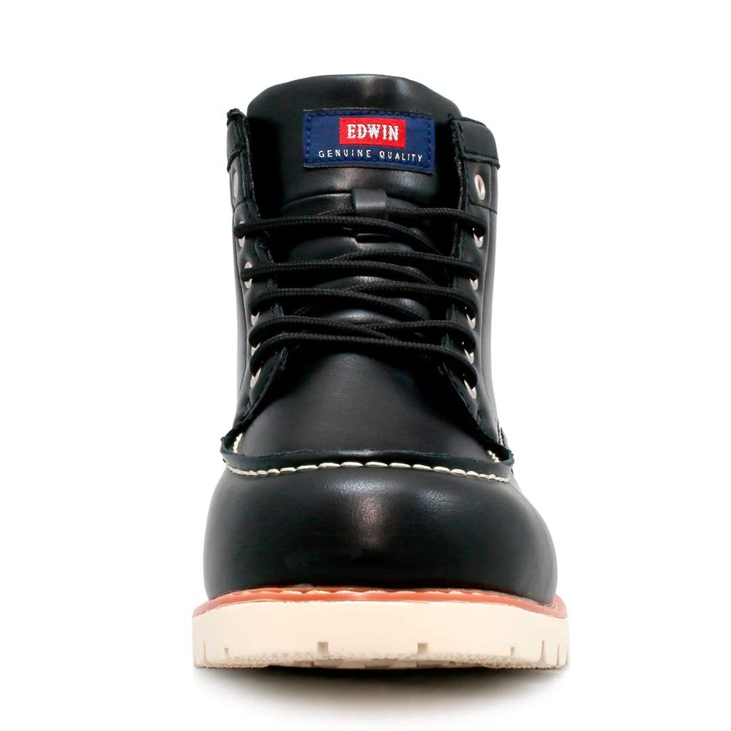 Edwin Waterproof Work Short Moccasin Boots with Moc PU EDM8700 Size Men's Boots, Toe, Leather, Non-Slip, Men's Shoes, Black, 25.0cm