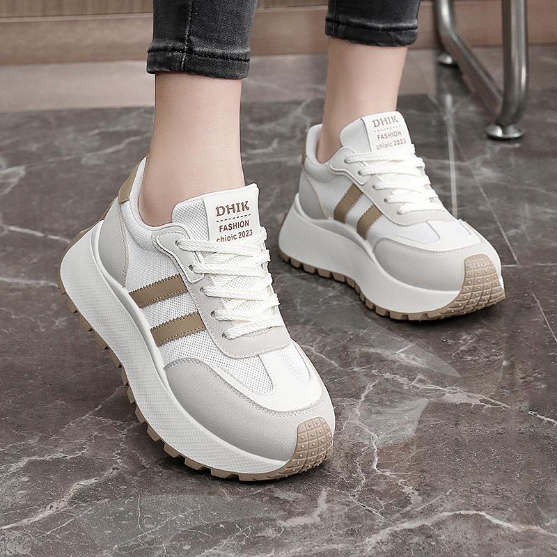 BN007 Women's Height-Boost Travel Shoes 2024: Versatile, Breathable, White, Thick-Soled, Wear-Resistant.