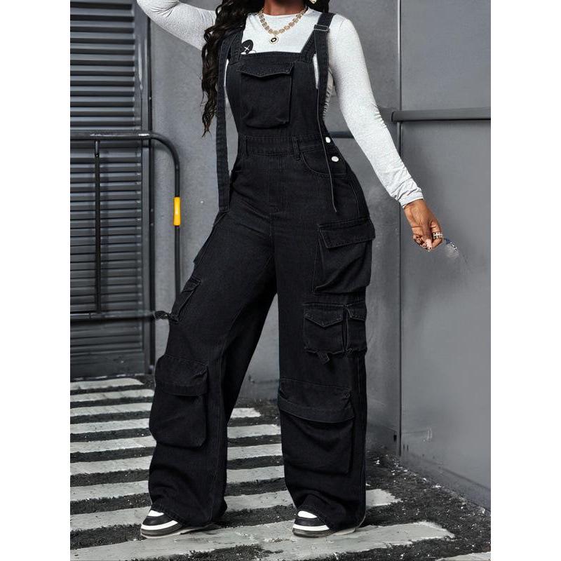 Denim Jumpsuit Casual - European & American Style 2026 L чёрный