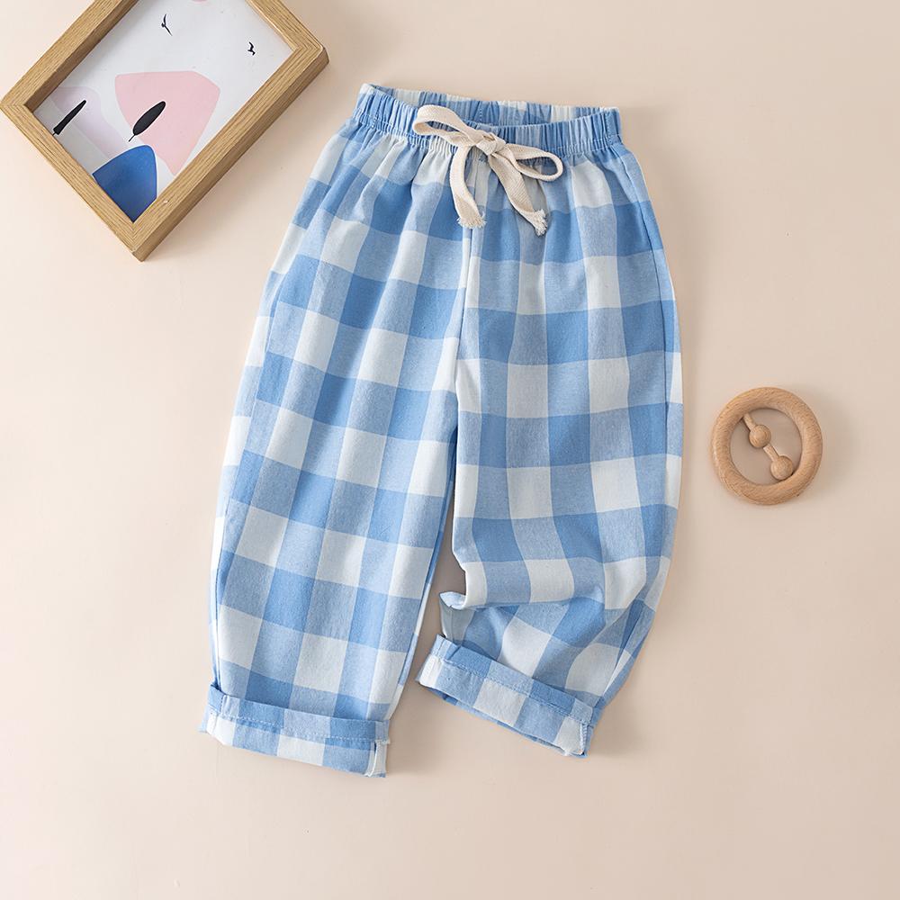 Children's Pant Spring Summer Vintage Casual Baggy Plaid Pants for Kids Girls Boys Trousers