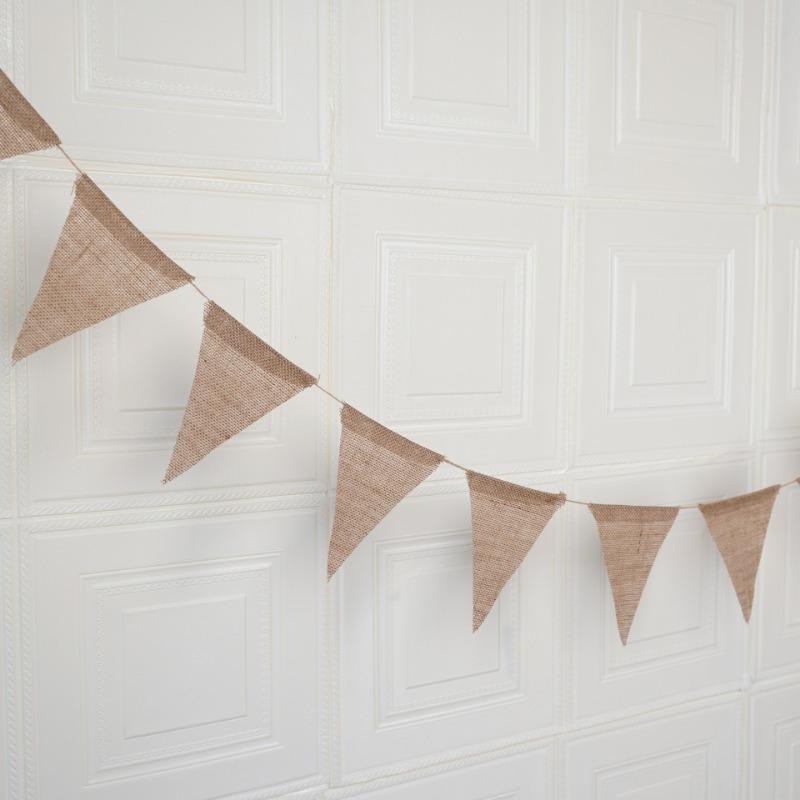 Birthday Linen Banner Multicolor Triangles Flags Hanging Pennant Decor Birthday Party Favor