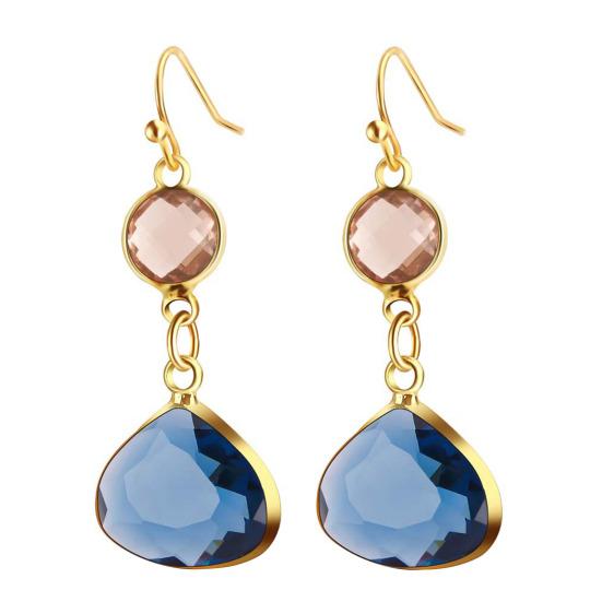 1 Paar Damenohrringe Leichte Handgefertigte Wassertropfenohrringe mit Blau-Rosa Kunstkristallen Schmuckgeschenk