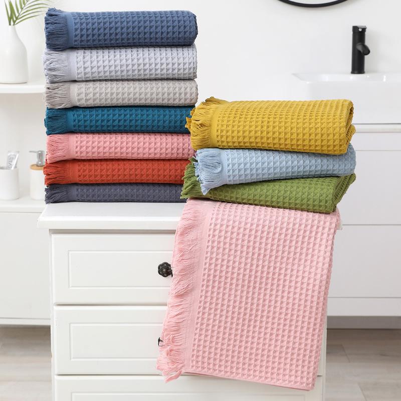 1pc of Pure Cotton Oversized Bath Towel, Soft Multi-color Tassel Beach Towel, Shawl Waffle Weave, Adult 90*180 Honeycomb Bath Towel, Blanket Nap Mat