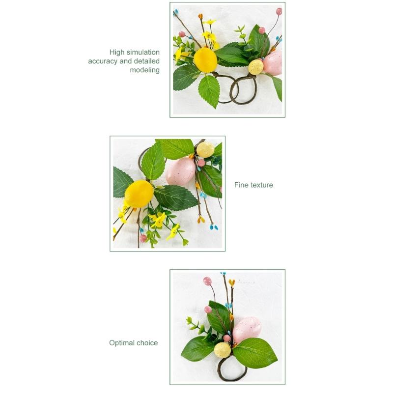 Easter Themed Simulated Green Grass Napkin Rings With Silk Leaf And Colorful Eggs For Festival Table Decoration