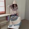 Vintage contrasting colors Jacquard Fair Island pullover sweater autumn and winter new soft waxy loose lazy crew neck knitted sweater top