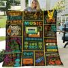 1pc Vibrant Musicthemed Flannel Throw Blanket Ultrasoft, Cozy, And Machine Washable Perfect Gift for Music Enthusiasts of All Ages, Featuring Rock, Po