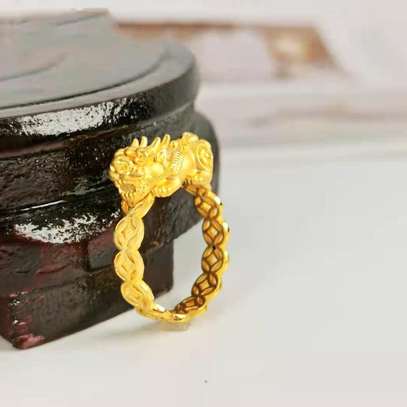 Vietnamesischer Pixiu Goldmünzring: Vergoldeter Gelbmessing Schmuck Geschenk