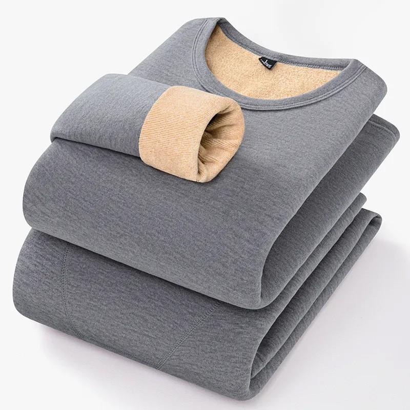 Thick Fleece Lined Thermal Underwear Set Men Women Winter Warm Long Sleeve Top Pants