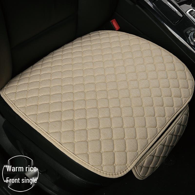 All-Season Breathable Linen Car Seat Cushion Set with Polka Dot Embroidery
