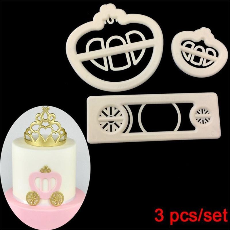 3 Pcs/set Princess Carriage Print Plunger Fondant Cake Mold Plastic Cookie Cutter