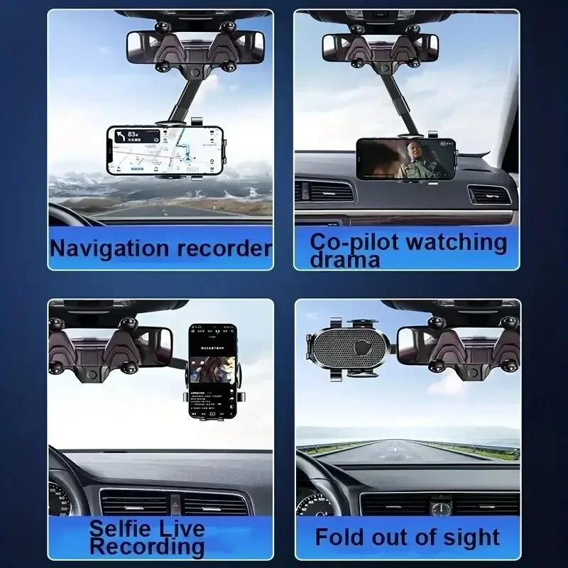 360 Rotating Car Phone Holder Rearview Mirror Mount Car Phone Bracket Navigation GPS Stand Foldable Mobile Cell Support In Car