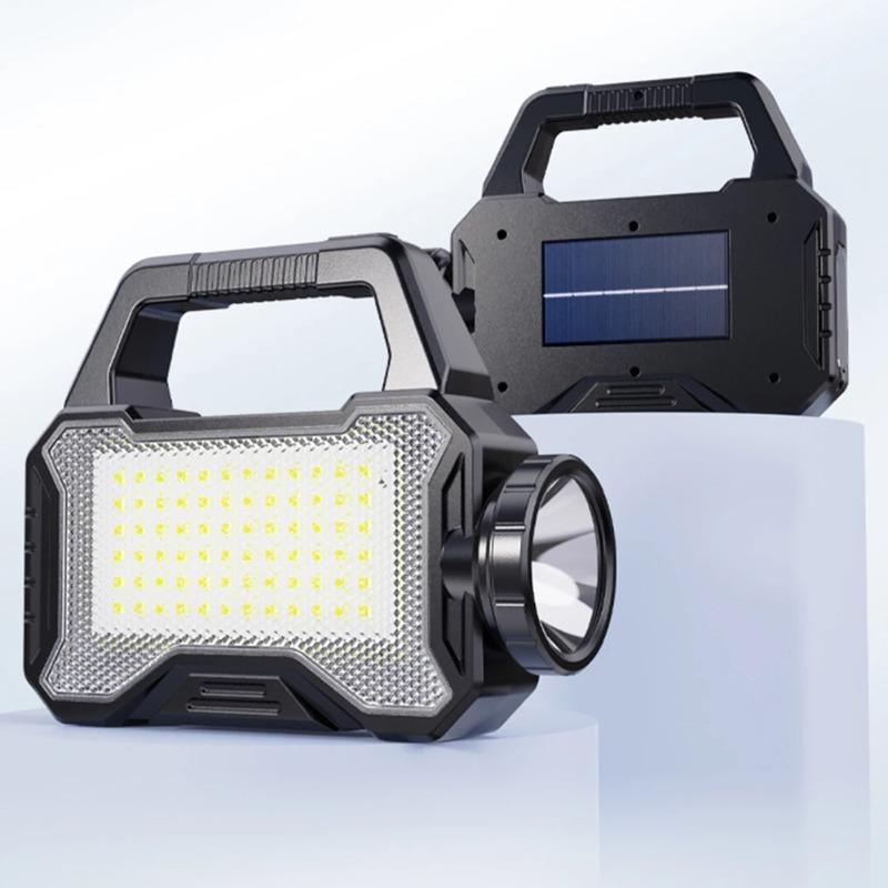 Solar Camping LanternType C Rechargeable Long Range Outdoor Camping Searchlight Waterproof Powerful Handheld Spotlight Torch COB