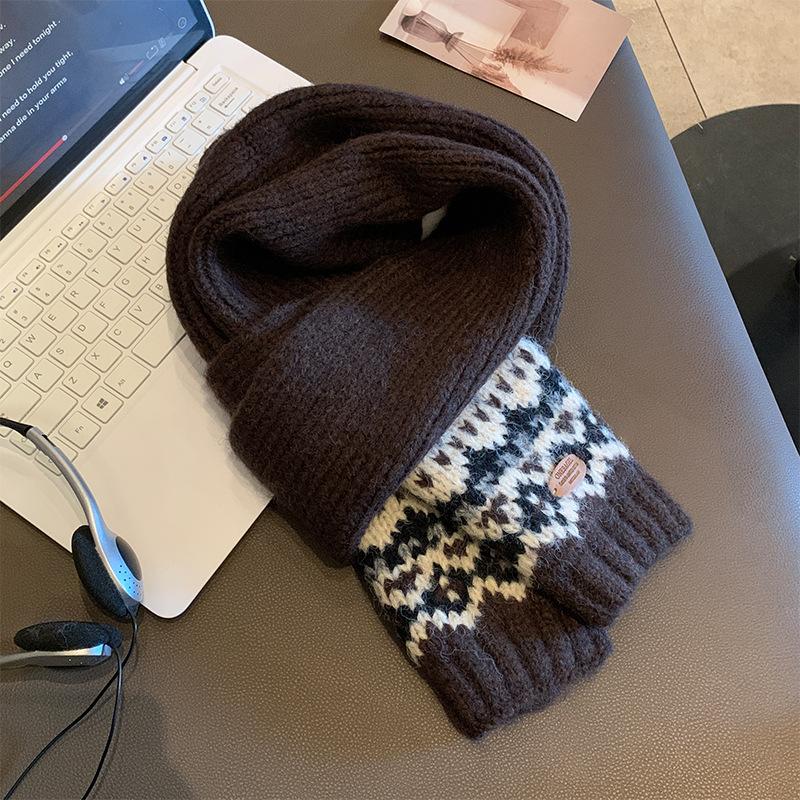 Fair Isle Neujahr Gestrickter Wollschal Rot Damen Winter Neu Koreanische Atmosphäre Warmer Schal