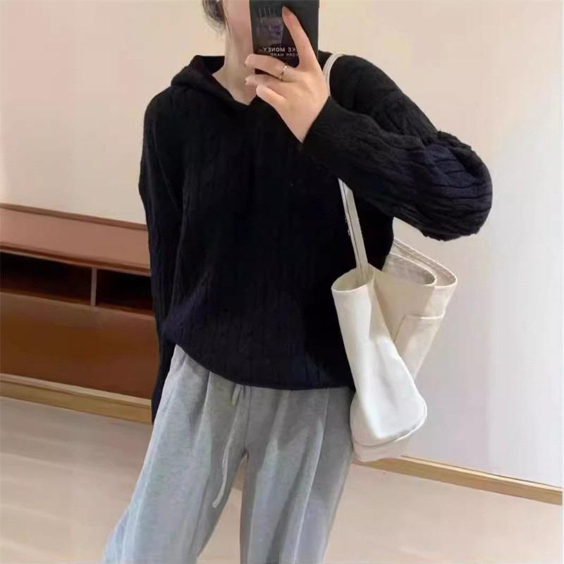 Hooded Twist Knitted Sweater Top Women's Clothing Autumn and Winter New Casual Versatile Loose Pullover Sweater Women