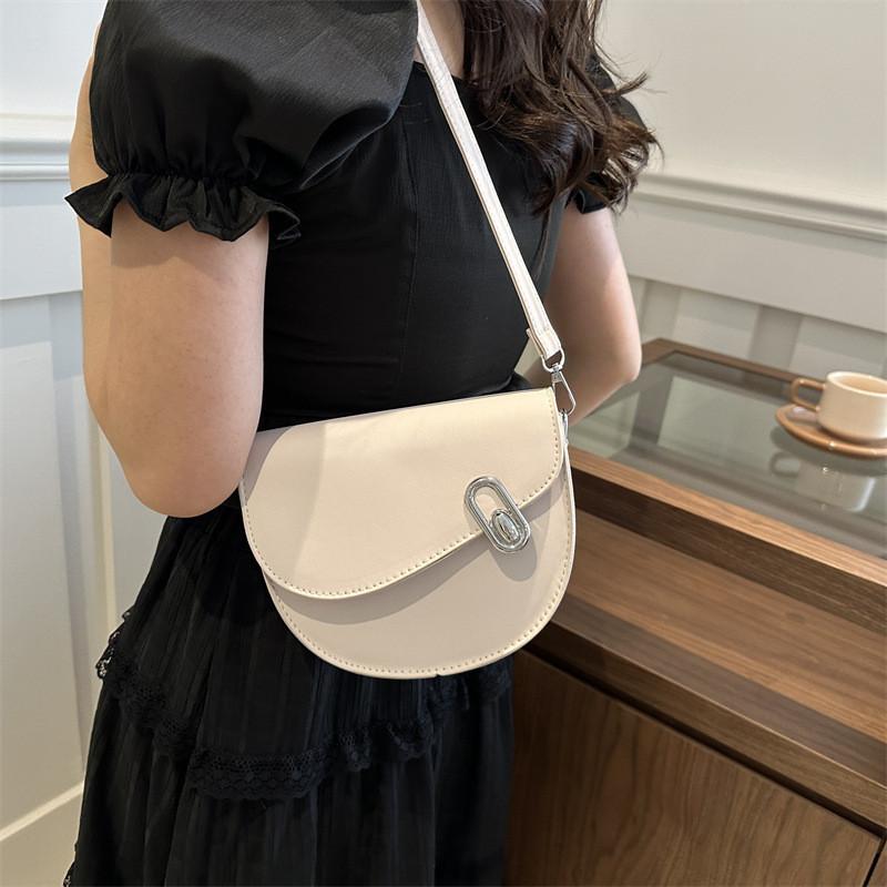 Retro Fashion Pu Leather Saddle Bag For Women 2024 Summer Versatile Shoulder Bag