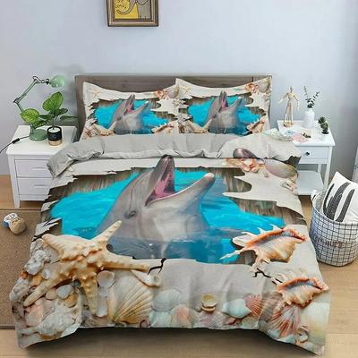 Set Biancheria da Letto Delfini in Mare Blu 3D Animali Delfini Trapunta Copripiumino Set Bambini Adulti Letto Biancheria da Letto