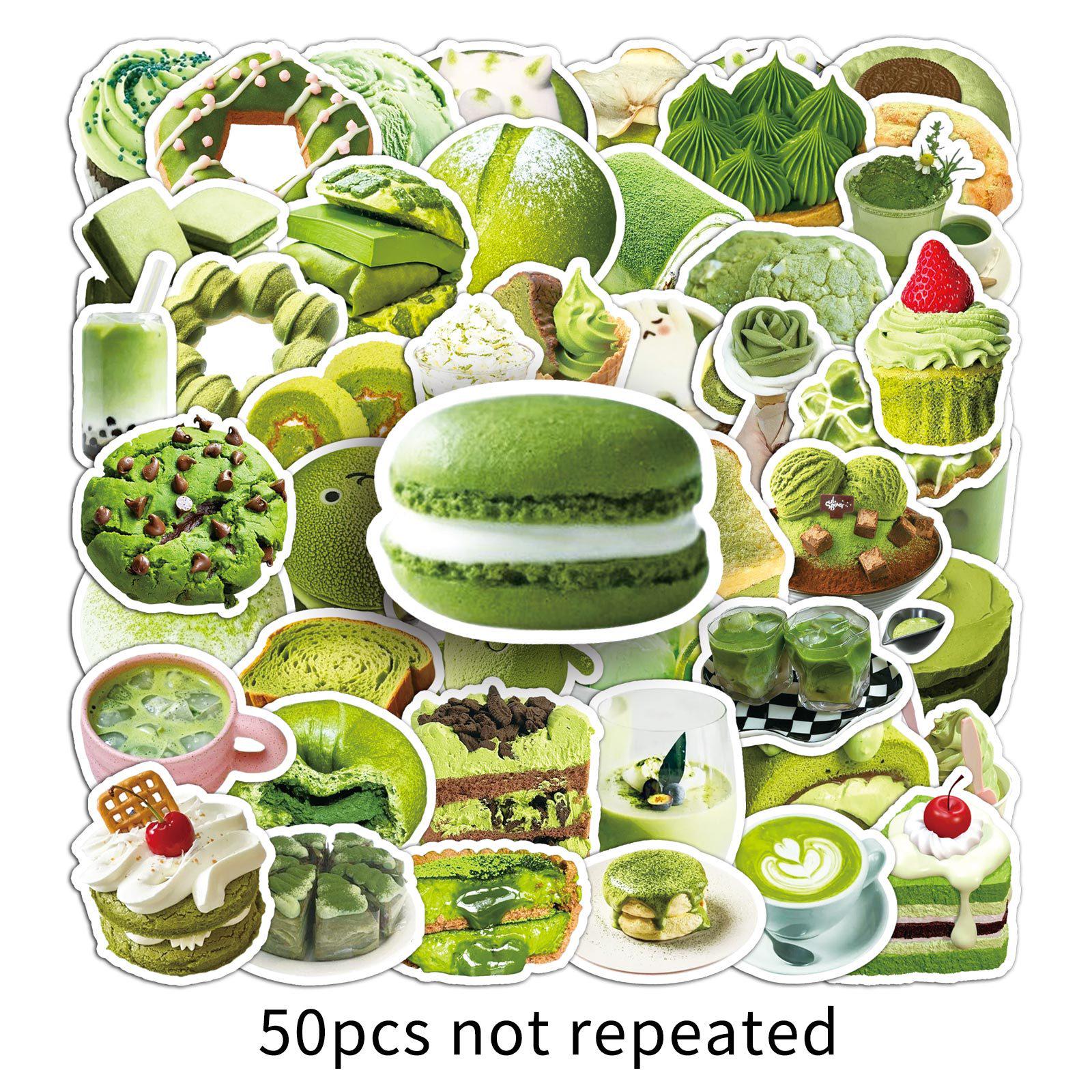 

50 Matcha INS Style Waterproof Stickers - Green Tones, Food & Cartoon Design for Water Bottles, Notebooks, and Planners.