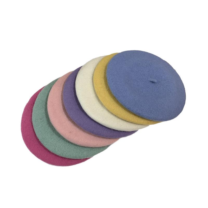 Woolen Beret Women Korean Versatile Hat Women Autumn and Winter Japanese Retro Candy Color Painter Hat