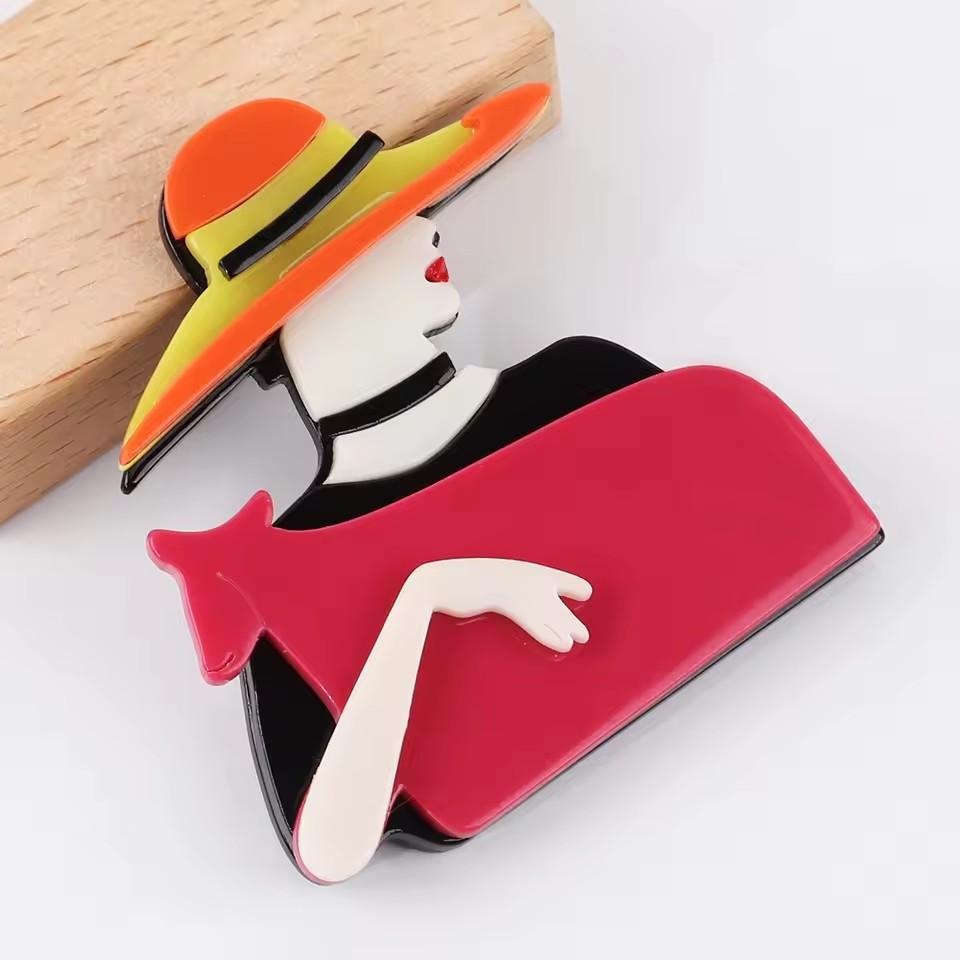 New Fashion Lady Acrylic Brooches for Women Cute Cartoon Glasses Girl Figure Badge Pins Casual Jewelry Clothes Accessories Gift