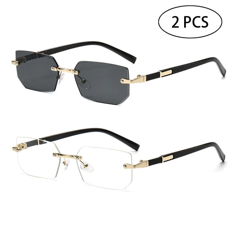 Trendy Rimless Sunglasses for Men Women Fashion Frameless Rectangle Sun Glasses Retro Shades Summer Traveling UV400 Eyewear