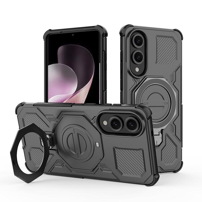 KEYSION Shockproof Magnetic Case for Samsung S25 Ultra 5G S25+Plus Upright Live Metal Ring Stand Phone Cover for Galaxy S25 Edge