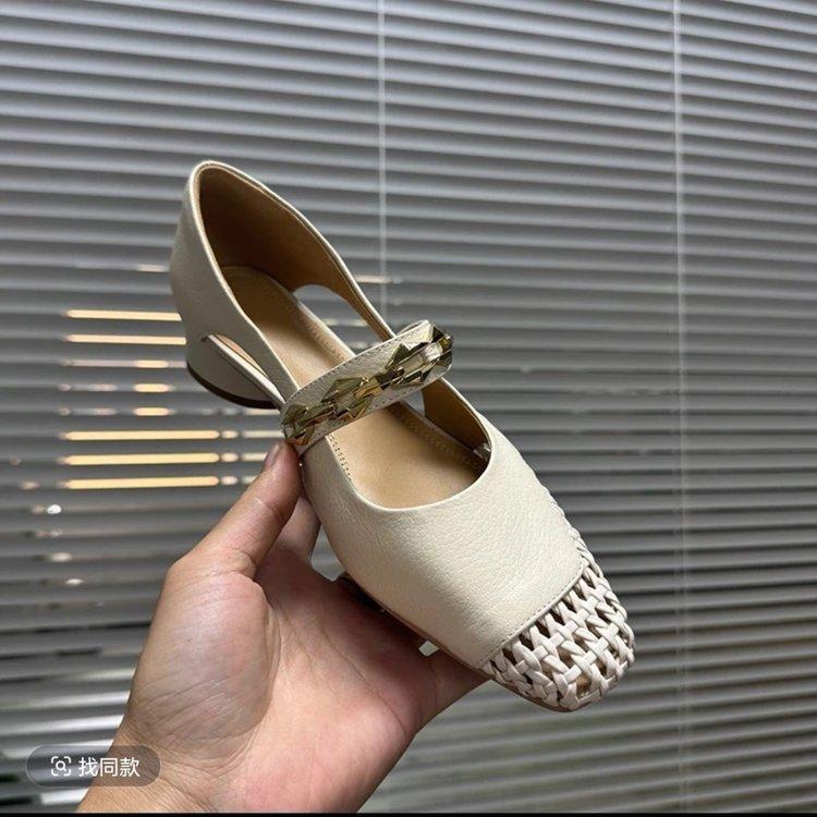 Hollow Summer Internet Celebrity Women's Shoes Breathable Fashion Woven Square Head Thick Heel Single Shoes