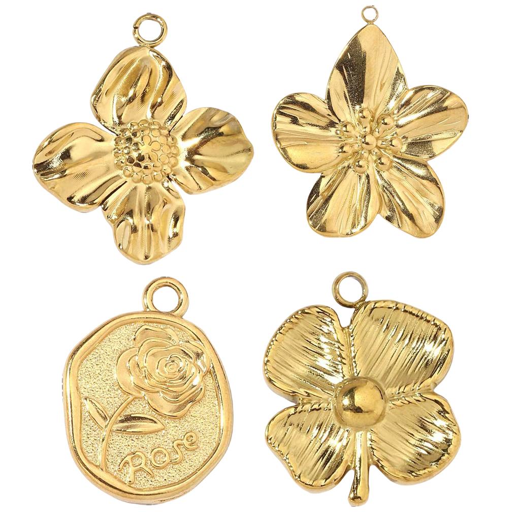 3Pcs Stainless Steel Floral Pendants Gold Plated Jewelry Accessory for Crafting Elegant Necklace Bracelet and Earrings