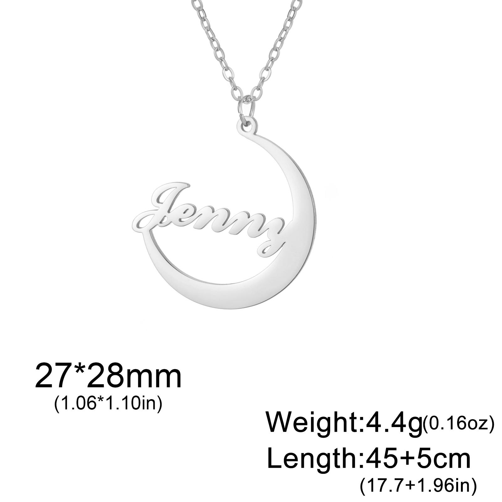 

Lemegeton Custom Name Moon Necklace Stainless Steel Women s Jewelry Customized Neck Chain Personalized Pendant New Year Gifts 35cm