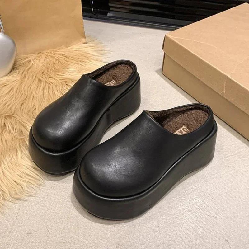 Fashion Platform Flats Women Mules Slippers Casual Outdoor Warm Slides Autumn Winter Comfort Women's Shoes