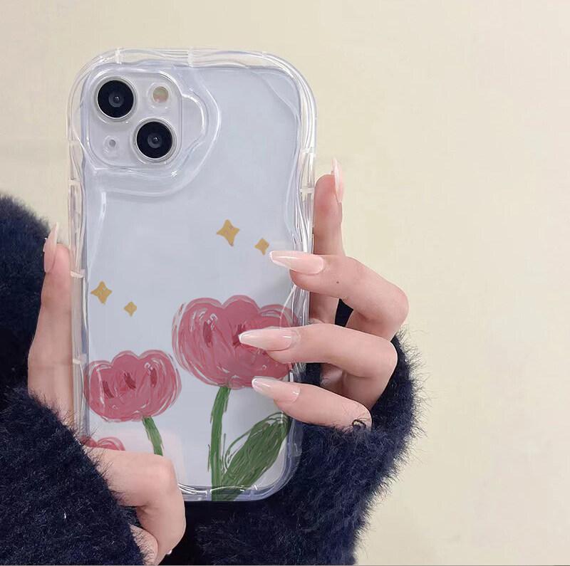 Case For Realme C53 C55 C67 C63 C65 C35 C33 C21Y C25Y C51 8 5G 10 13 11 12 Pro Plus GT 6 Note 60 Cover Flower Cream Wavy Edge