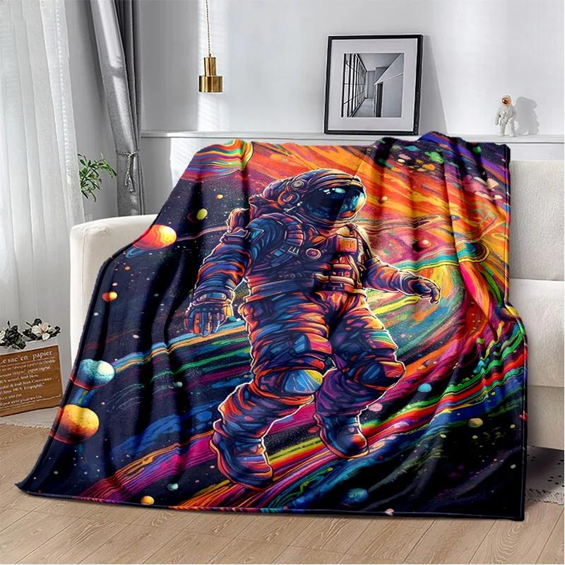3D Outer Space Astronaut Universe Spaceman Cartoon Blanket,Soft Throw Blanket for Home Bedroom Bed Sofa Office Cover Blanket Kid