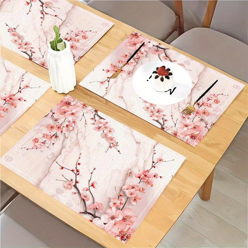 4pcs Placemats Set, Cherry Blossom Theme Tablecloth and Placemats, Perfect for Dining Tables, Coffee Tables, Home Decor, Kitchen, Restaurant Party