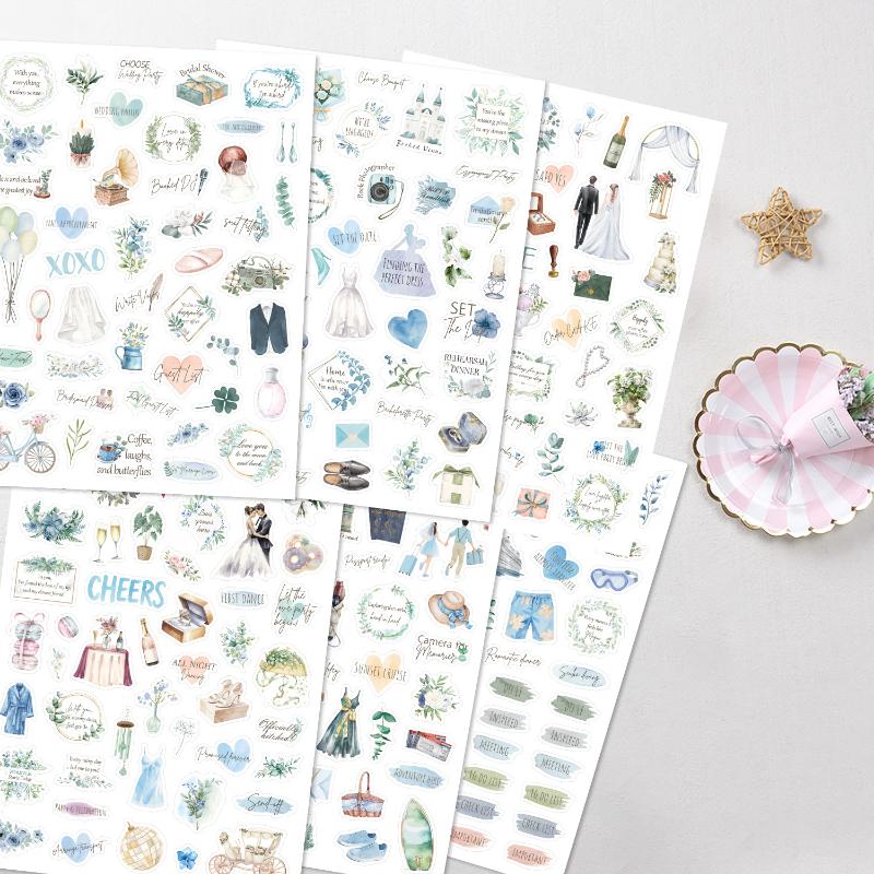 New 6sheet Wedding Bliss Stickers Romantic Wedding Theme Self-Adhesive Journal Sticker For Wedding Plan Scrapbooking DIY Decor