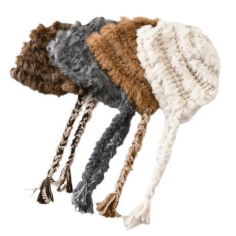 Rear split plush hat Women's winter warm wool hat Simple casual versatile face little rabbit hair knitted hat