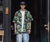 [CHANGE WELL] Men's 2023SS Fashion Summer Clothing [Panda Print] Open Collar All-Over Print Casual Loose Short Sleeve Aloha Shirt (Green, L)