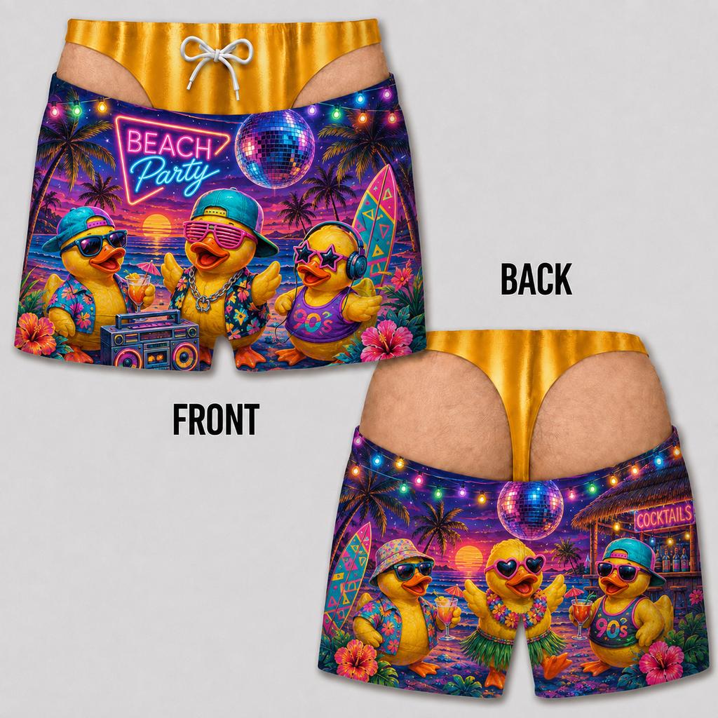 Mens Funny Fake Butt Beach Duck Swim Shorts Quick Dry Lightweight Summer Board Shorts Tropical Vacation Beachwear Party Gift