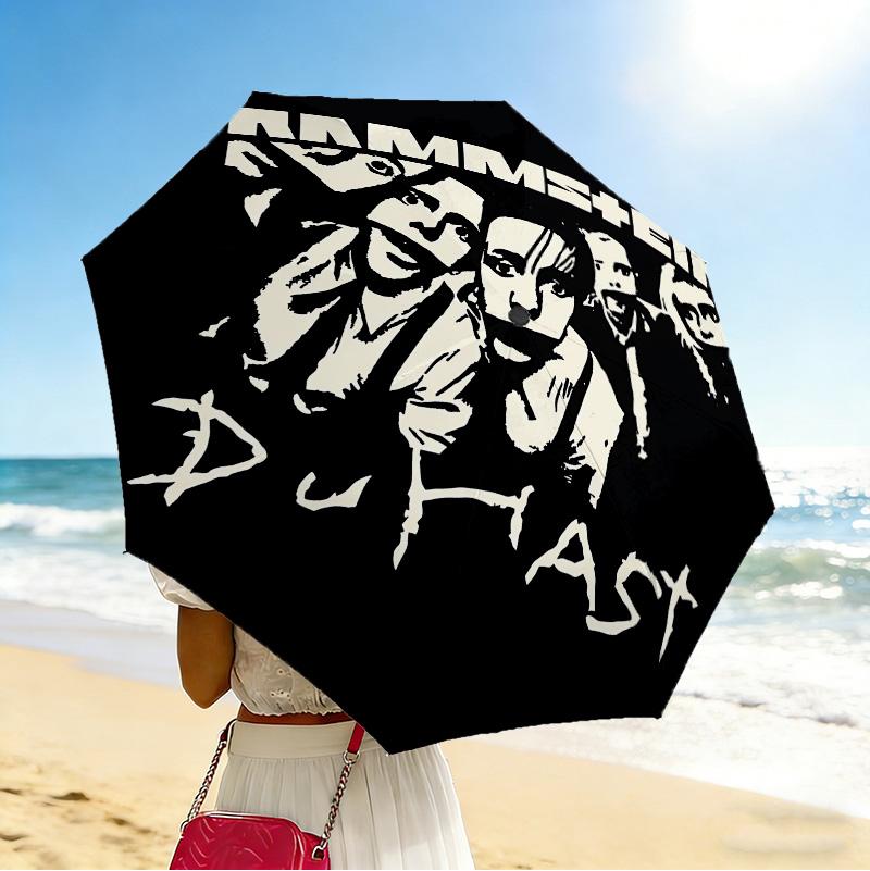 Rammstein Music 8 Ribs 3Fold Black Glue Uv Protection Umbrella Sun Protection Rainproof Compact Folding Umbrella For Travel Daily Use C923753