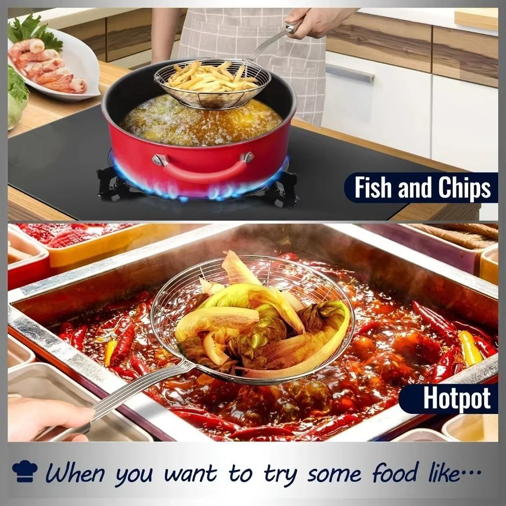 Double Round Stainless Steel Filter Mesh Thickened Multifunctional Frying Basket Colander Baking Cooking Tools Restaurant