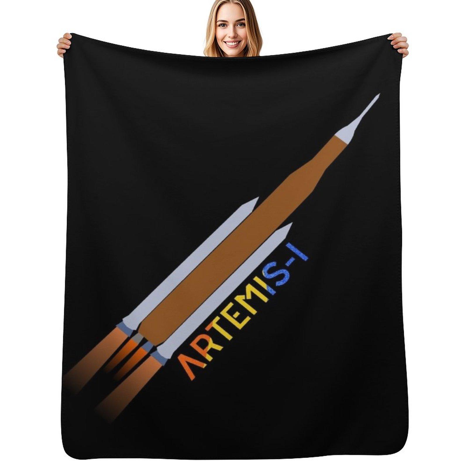 Artemis / Artemis 1 / SLS - The Moon Rocket (Black Edition) Throw Blanket Cozy Throw Blanket for Bed Sofa Chair Size: 75*100cm, Weight: 230 GSM