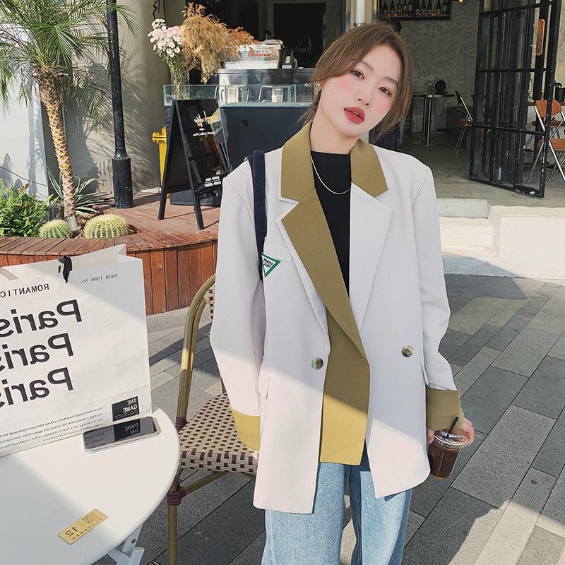 

Женский дизайнерский пиджак контрастного цвета, женский весенне-осенний корейский стиль, маленький повседневный костюм, топ XL