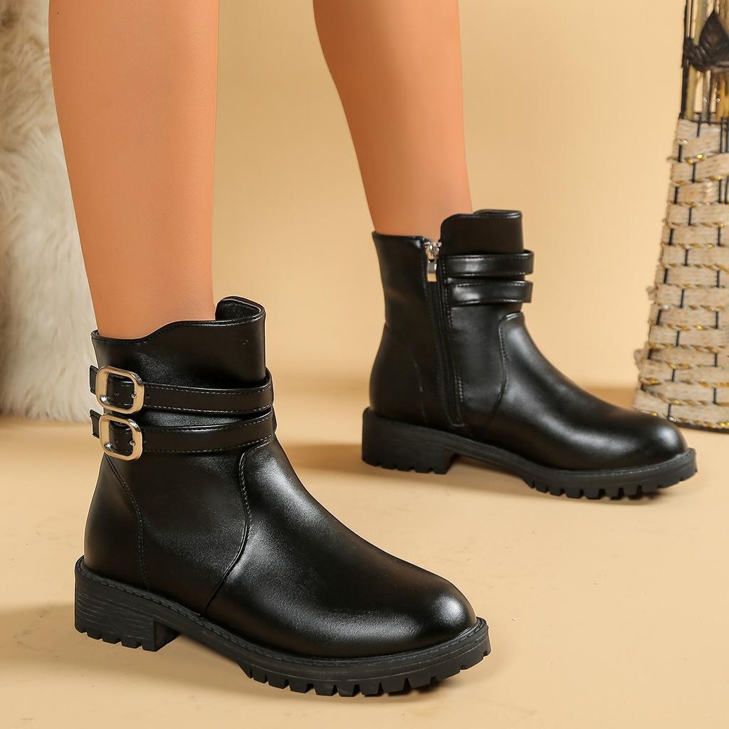 Women Ankle Boots 2026 Women Shoes Fashion Round Toe Ladies Short Boot Zipper Low Heel Casual Autumn Buckle Women's Botas Mujer