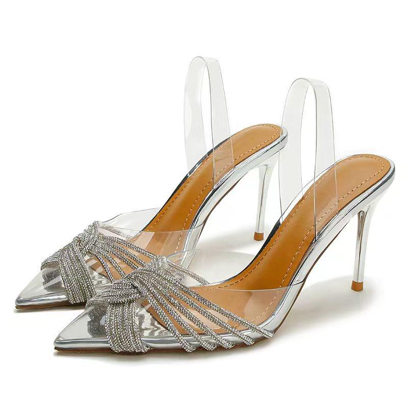 Punkt durchsichtiger Strassstein rosa High Heels Ein-Riemen-Sandalen Frühling und Sommer neu tragen sexy Pantoffeln Sandalen Damen