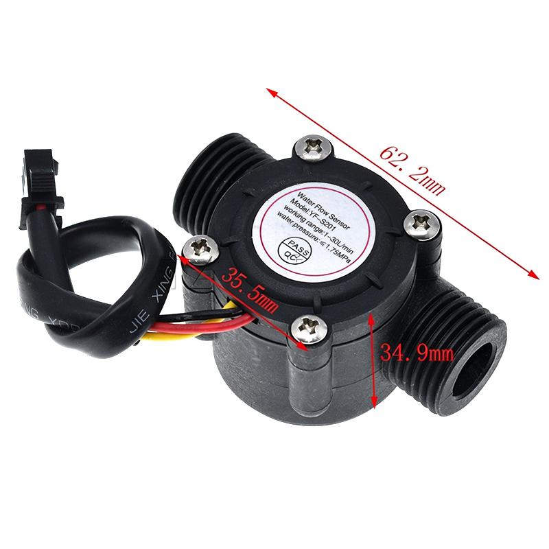 Water Flow Sensor Dc 5-18V Flowmeter Hall Flow Sensor Water Control Liquid Flow Sensor Switch 1-30L/Min 2.0Mpa Yf-S201