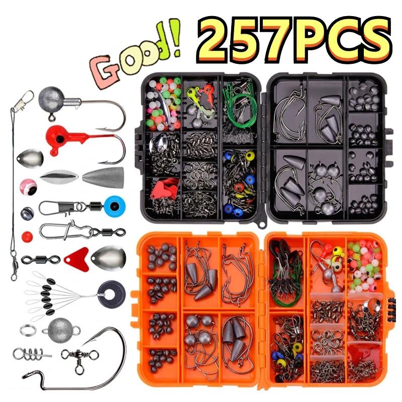Nuovo Set Kit Accessori Pesca 257 Pezzi/Set Con Ami Girelle Piombini Pesi Per Carpa Esca Esche Ghiaccio Inverno Accessori Attrezzatura Scatola nero