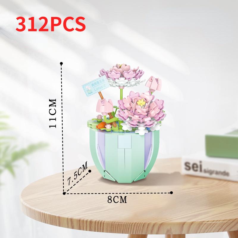 

Latest Small Construction Blocks Toys For Girls Bonsai Blocks Potted Flowers Blossoms Plants Construccion Kids Adult Toys Christmas Gift