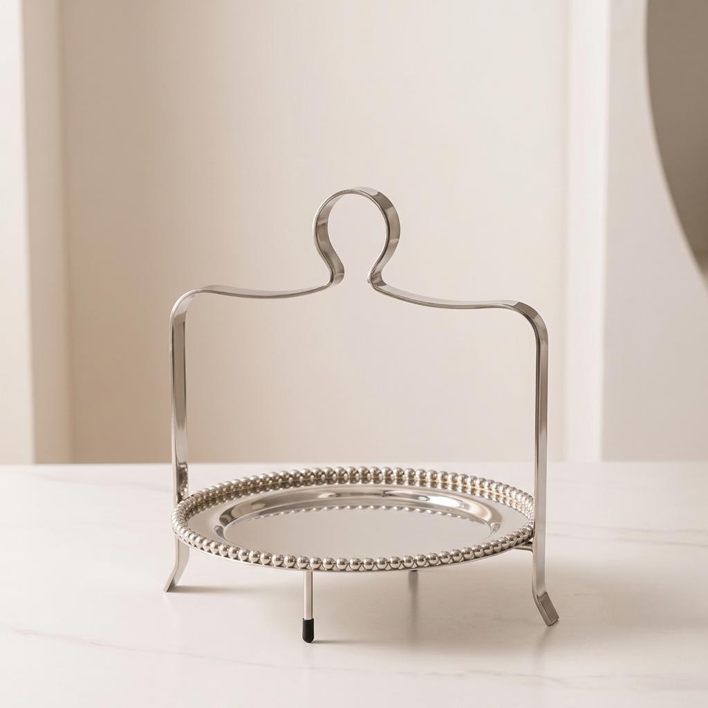 Dessert Stand with Handle Silver Stainless Steel Cake Stand Single Tier Dessert Riser Sturdy Easy to Clean for Bakers