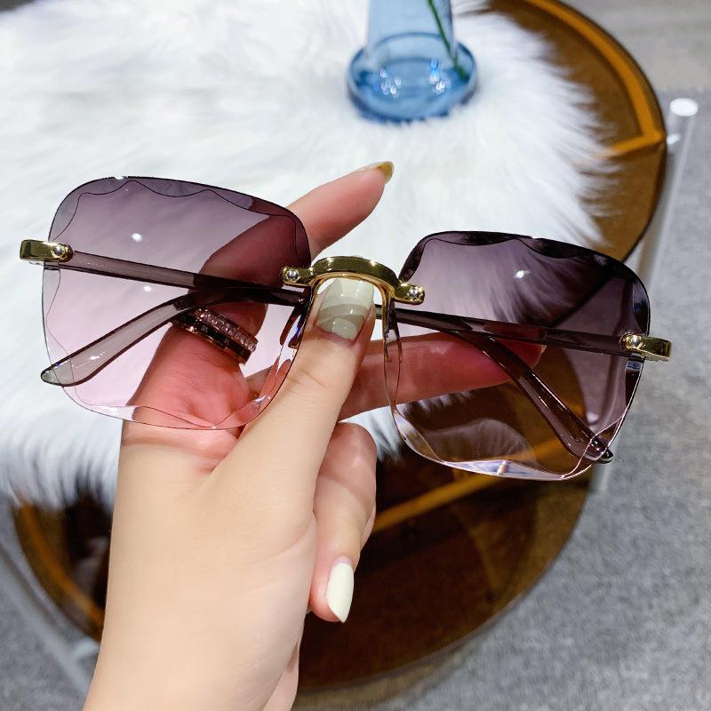 Original Square Frame Sunglasses For Women Beach Fashion Gradient Frameless Sunglass Anti Radiation Shades Branded Women's UV400 Eyeglasses
