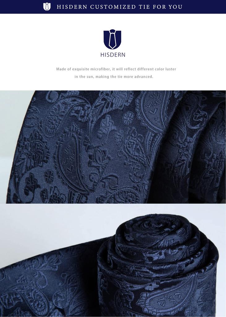 [HISDERN] Business-Krawatte und Einstecktuch Set für Herren, Marineblaues Paisleymuster, Stilvolle Krawatte für Hochzeiten, Vorstellungsgespräche, Aufnahmefeiern, Abschlussfeiern